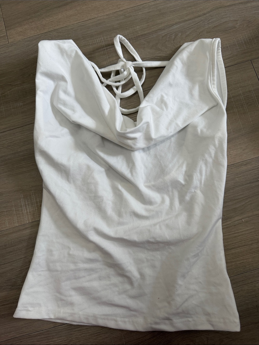 White Cowl Neck Lace-Up Women's Tank Top